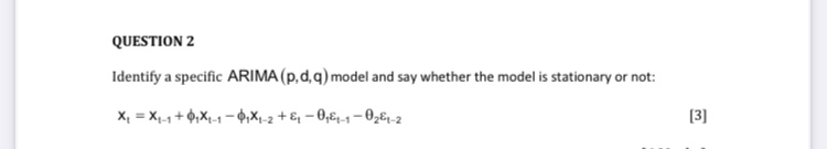  Arima QUESTION 2 Identify a specific ARIMA (p, d, q) model