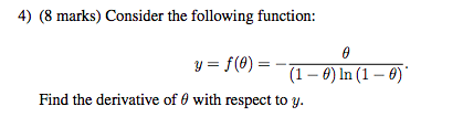  4) (8 marks) Consider the following function: y = f(@) (1