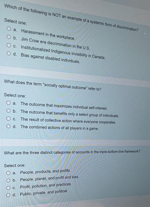 please help me solve this for my ethics class Which of the