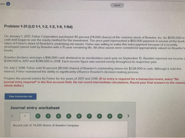  -ms Problem 1-31 (LO 1-1, 1-2, 1-3, 1-4, 1-5d) On January