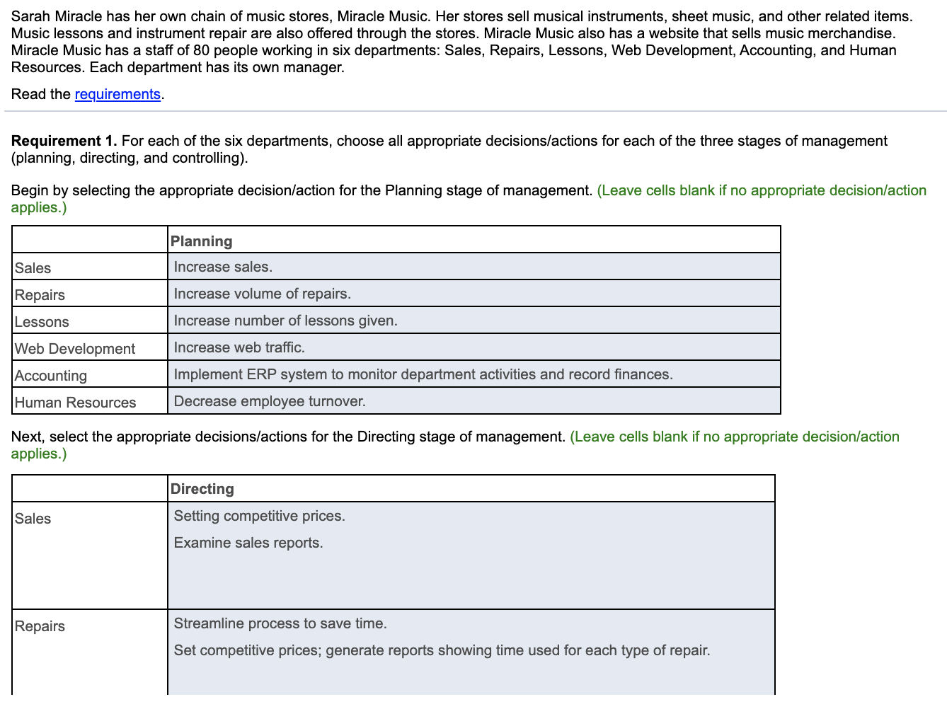 I am in need of understanding the Directing section. Have some of