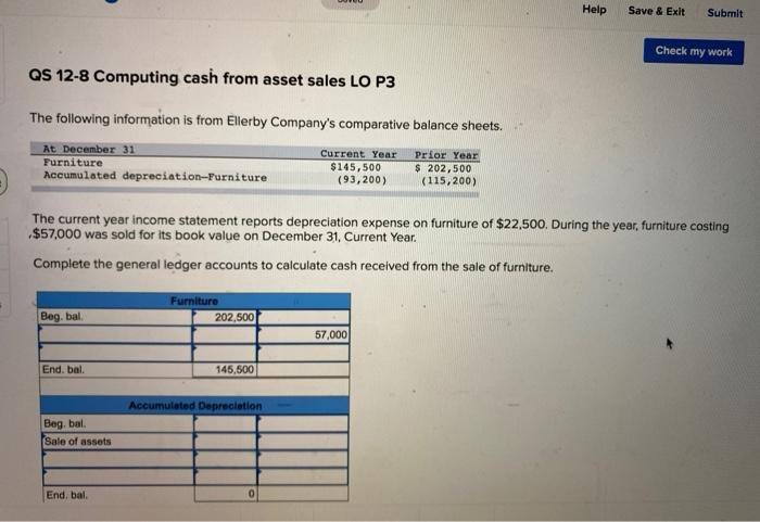  Help Save & Exit Submit Check my work QS 12-8 Computing