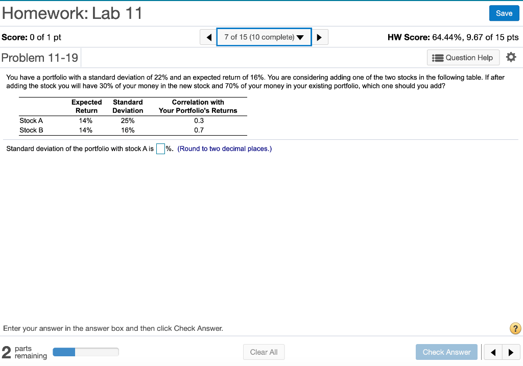 Find standard deviation for stock b as well (Do all parts)