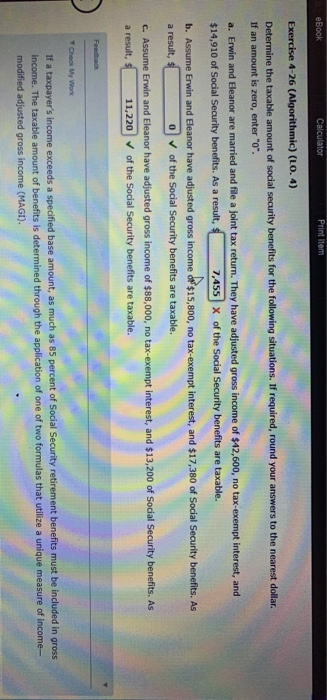  eBook Calculator Print Item Exercise 4-26 (Algorithmic) (LO. 4) Determine the