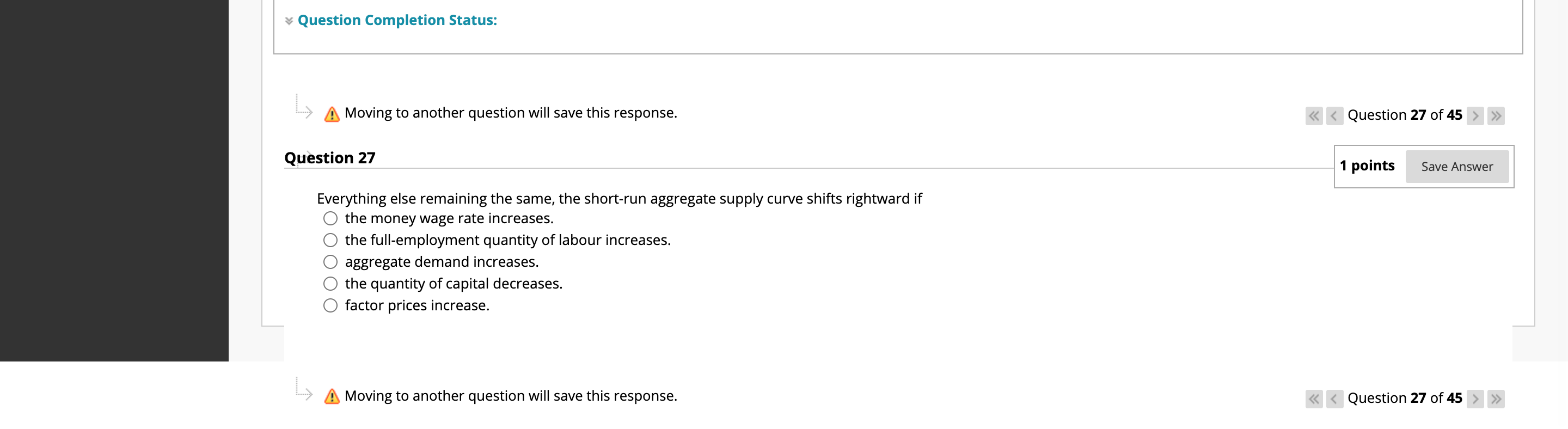 QUESTION 27 a; Question Completion Status: i- 15 Moving to another question