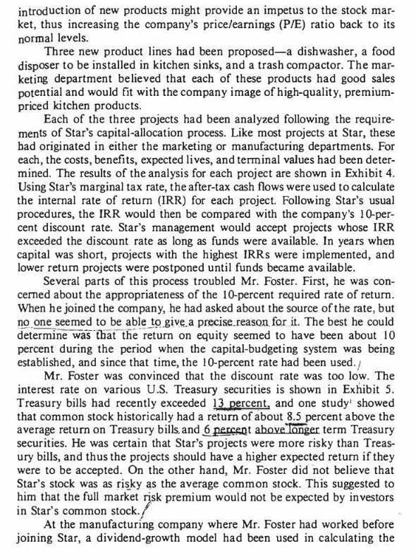 Star Appliance Company (A) 9 Arthur Foster, the nancial vice president of