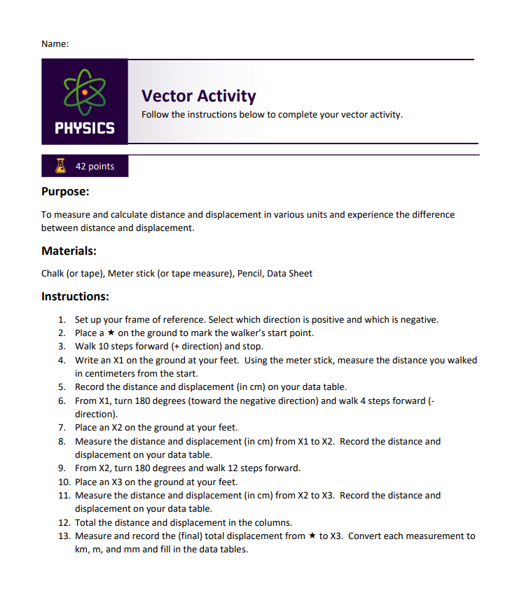  Name: Vector Activity Follow the instructions below to complete your vector