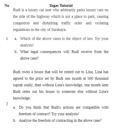 No Tugas Tutorial Rudi is a luxury car user who arbitrarily