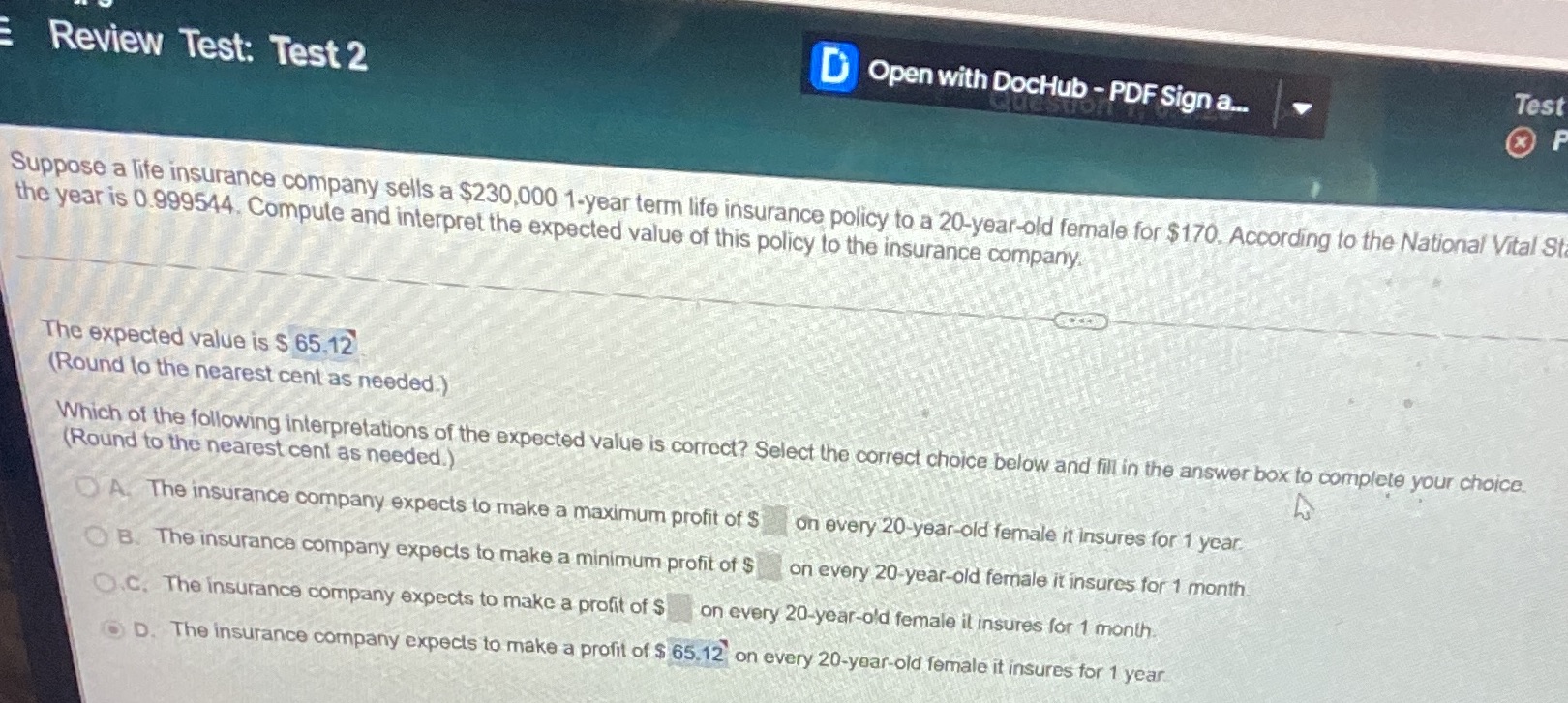 Review Test: Test 2 D Open with DocHub - PDF Sign