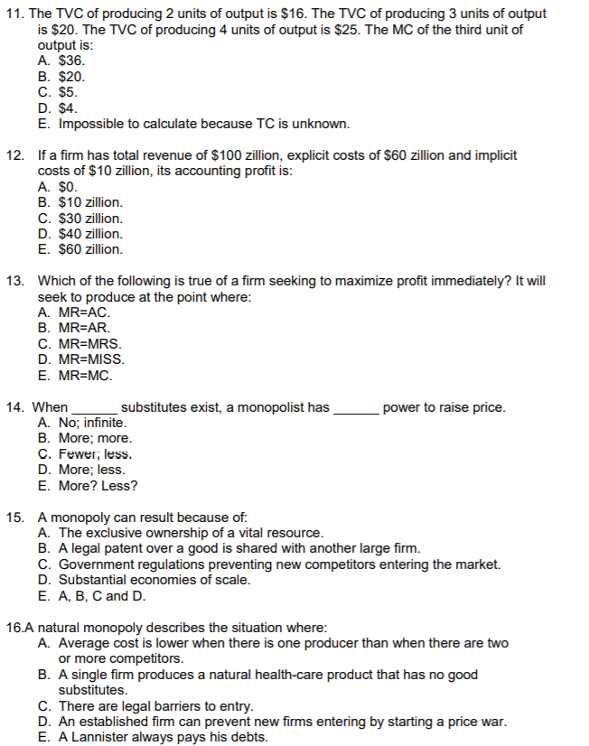 I need your help to answer these MCQs Pls. 11. The TVC