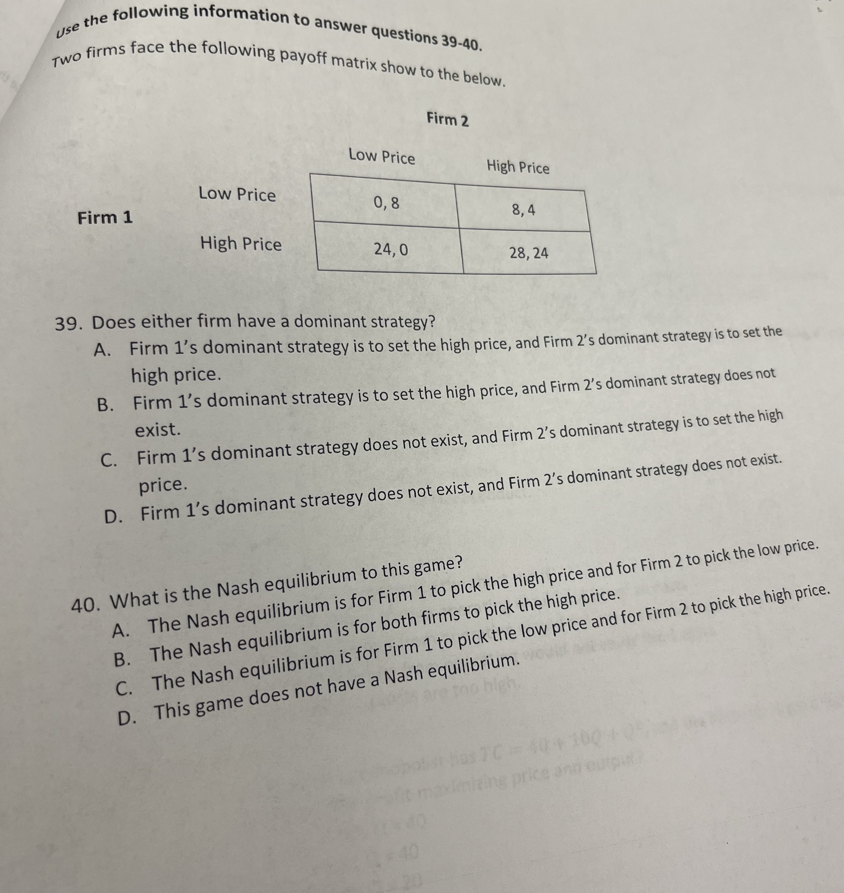 Pls answer all use the following information to answer questions 39-40. Two