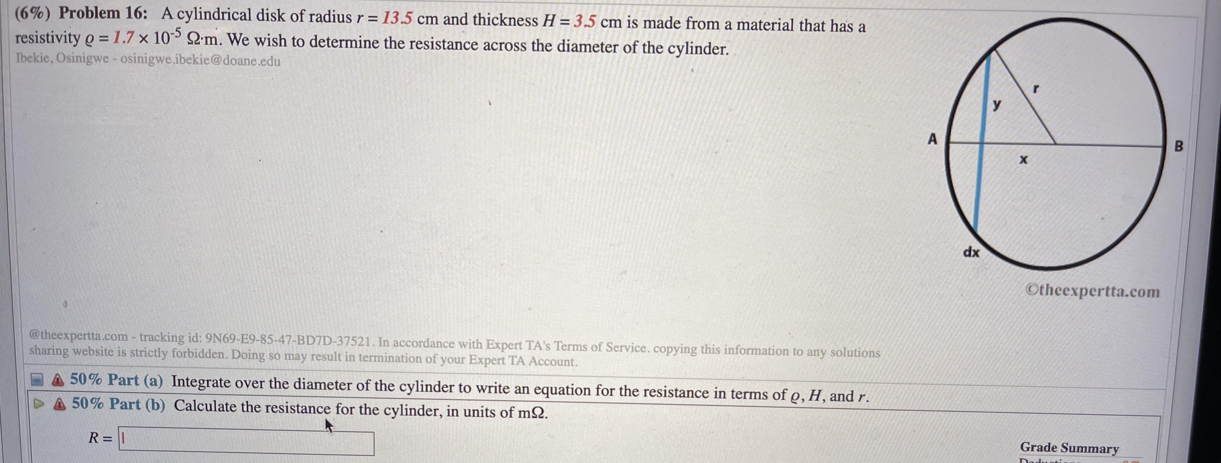  (6%) Problem 16: A cylindrical disk of radius r = 13.5