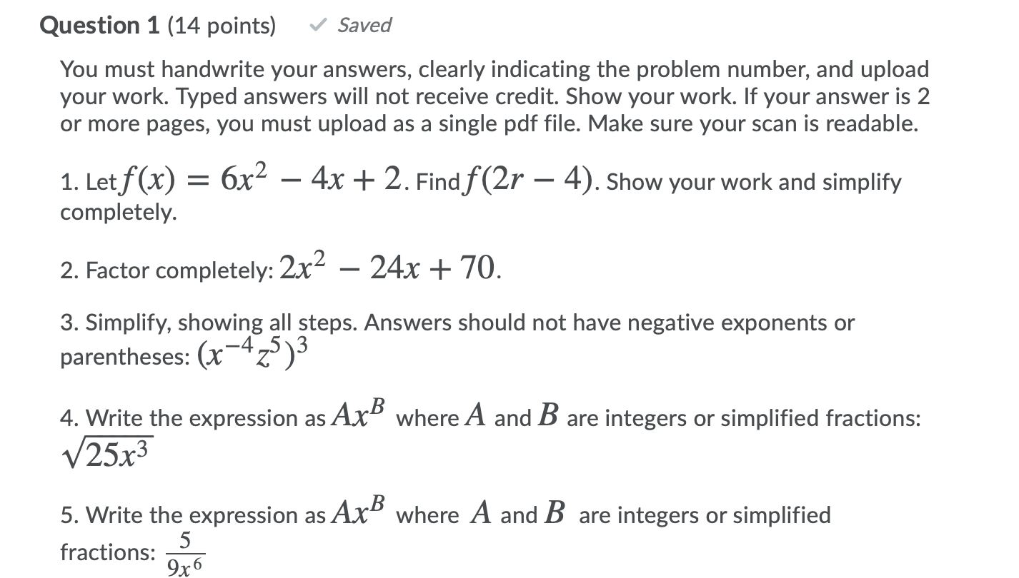 Answer all, thank you show work and solution Question 1 (14 points)