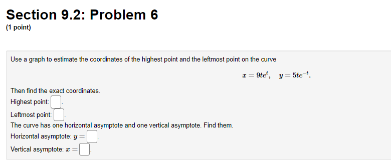 = 0 to 0 = 11Section 9.2: Problem 11 (1 point) Use