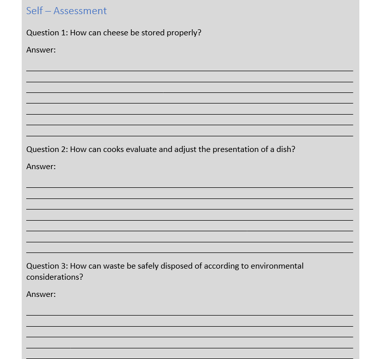  Self - Assessment Question 1: How can cheese be stored properly?