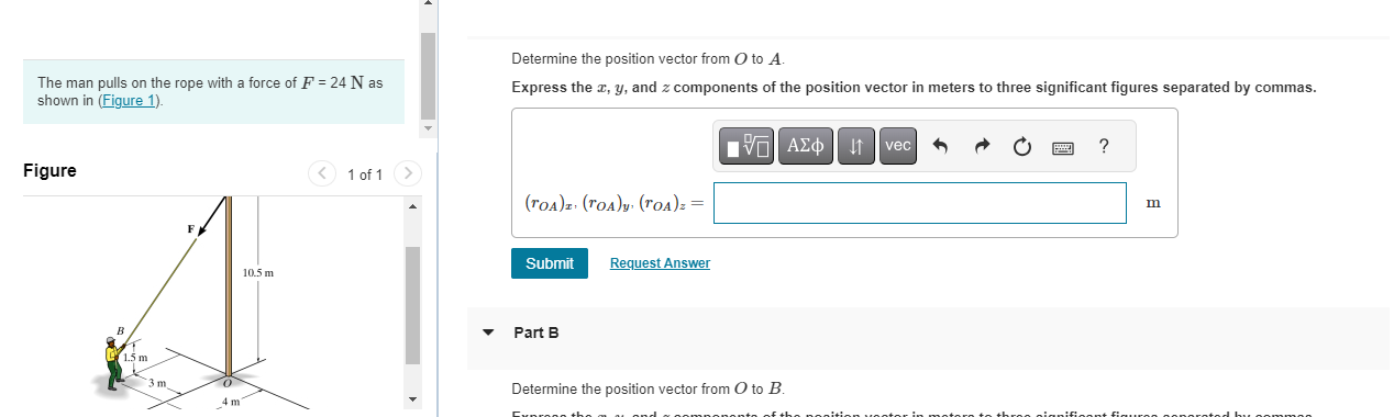 Determine the position vector from O to A. The man pulls