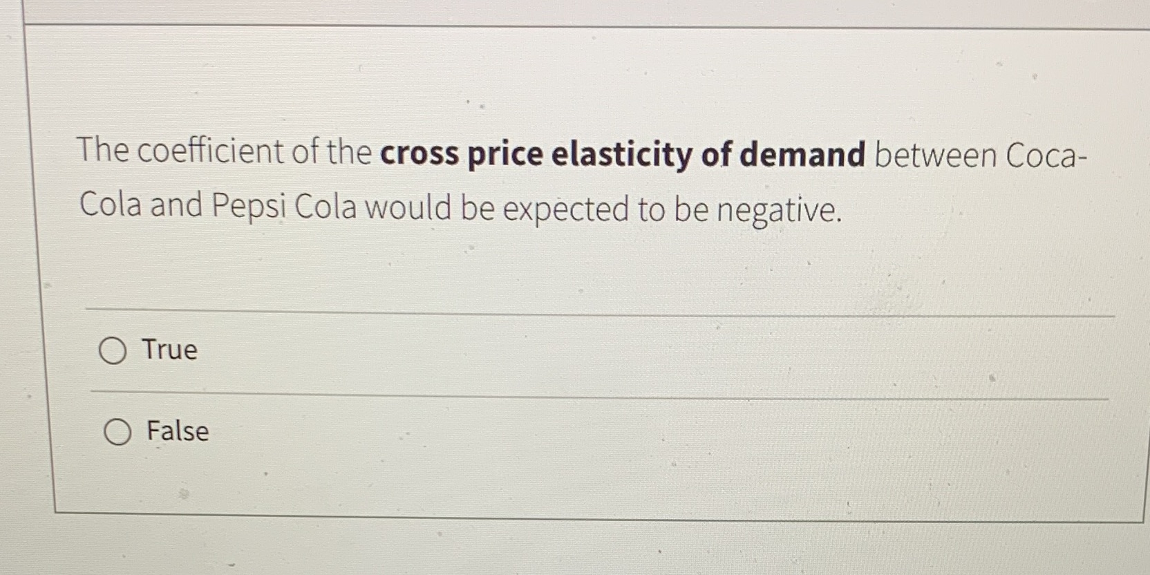 I need a correct answer The coefficient of the cross price elasticity