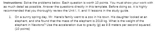  Instructions: Solve the problems below. Each question is worth 10 points.