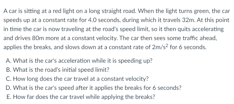 A car is sitting at a red light on a long