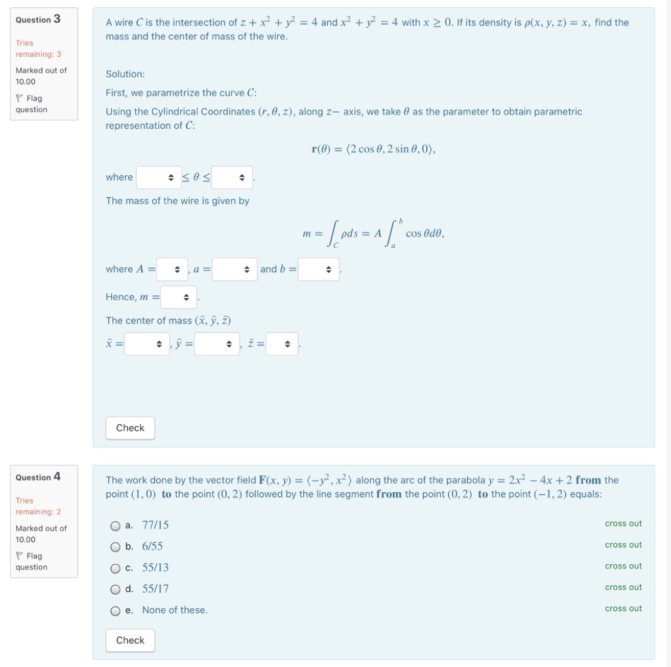 Question 3 A wire C is the intersection of z +