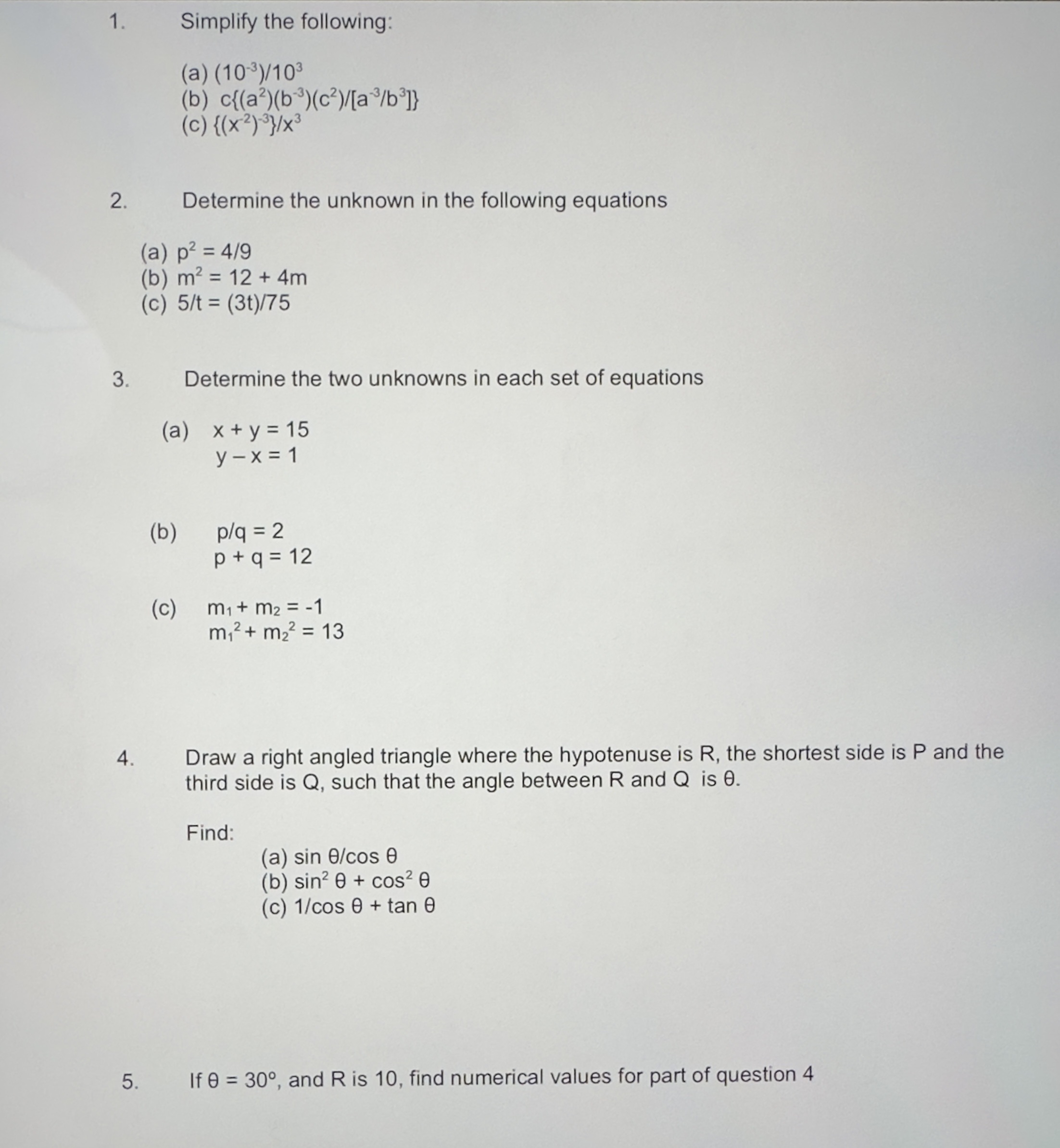 Please answer all and show workThank you 1 . Simplify the following: