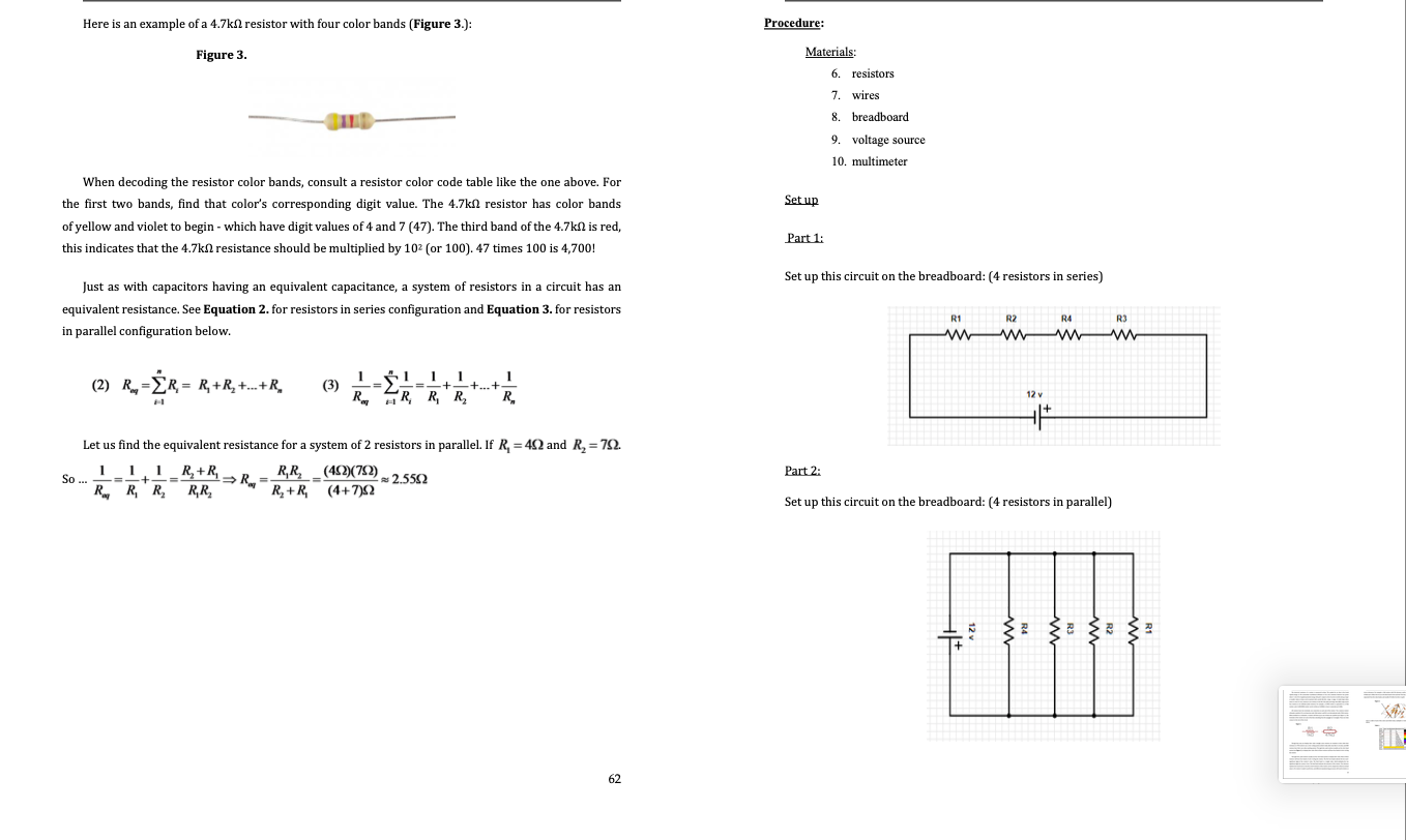 given, as well as procedures on pages 59-63. Thank you! Experiment 4: