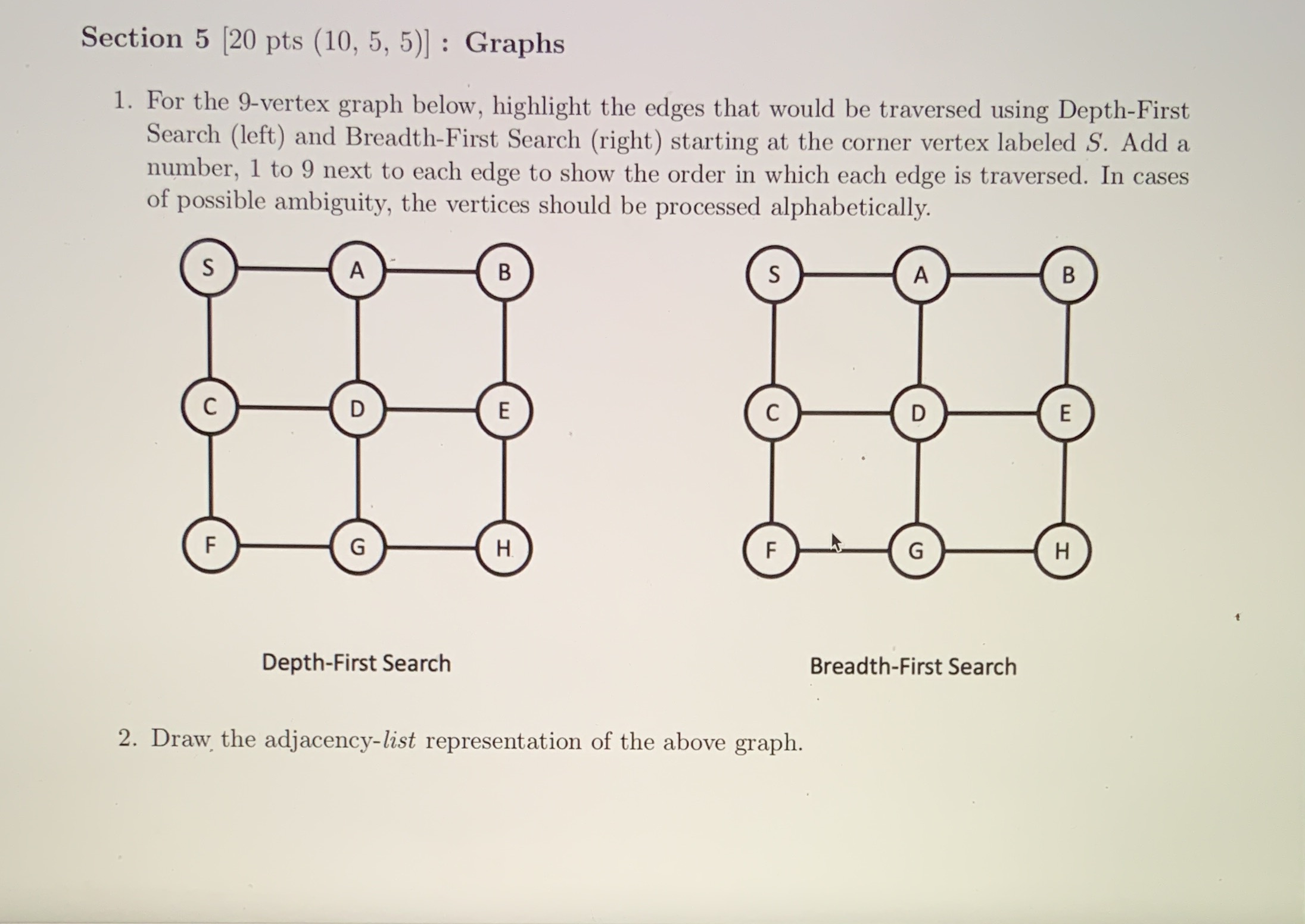  Section 5 [20 pts (10, 5, 5)] : Graphs 1. For
