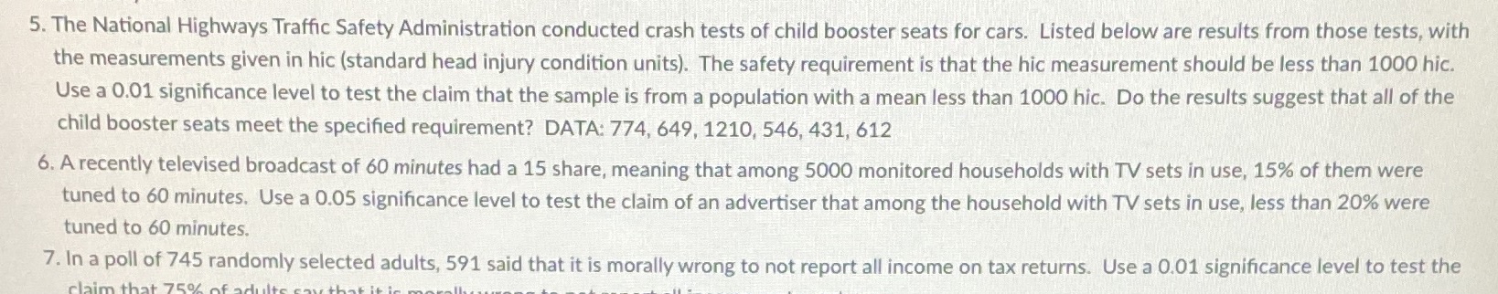 Need answer with steps for number 5 5. The National Highways Traffic
