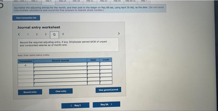 month's (April) rent. April 4 The company purchased $1.400 of office supplies