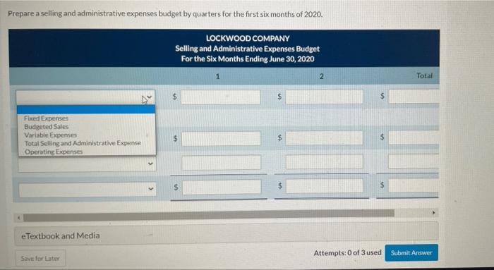 tockwood Company combines its operating expenses for budget purposes in a selling