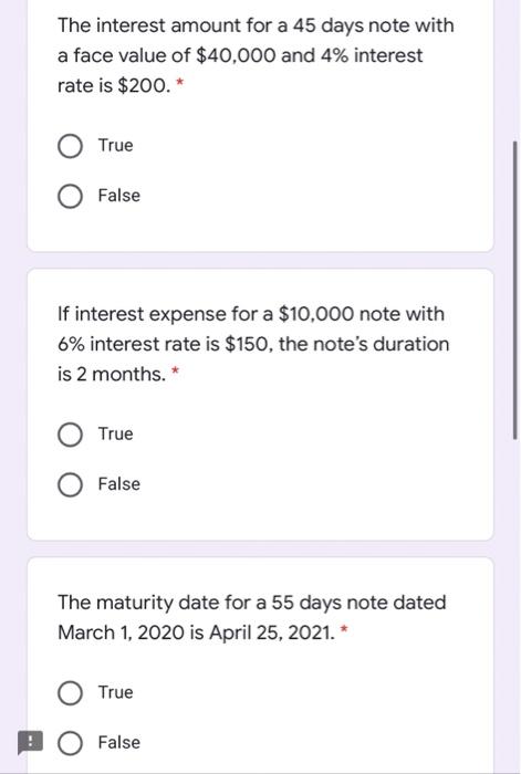  The interest amount for a 45 days note with a face