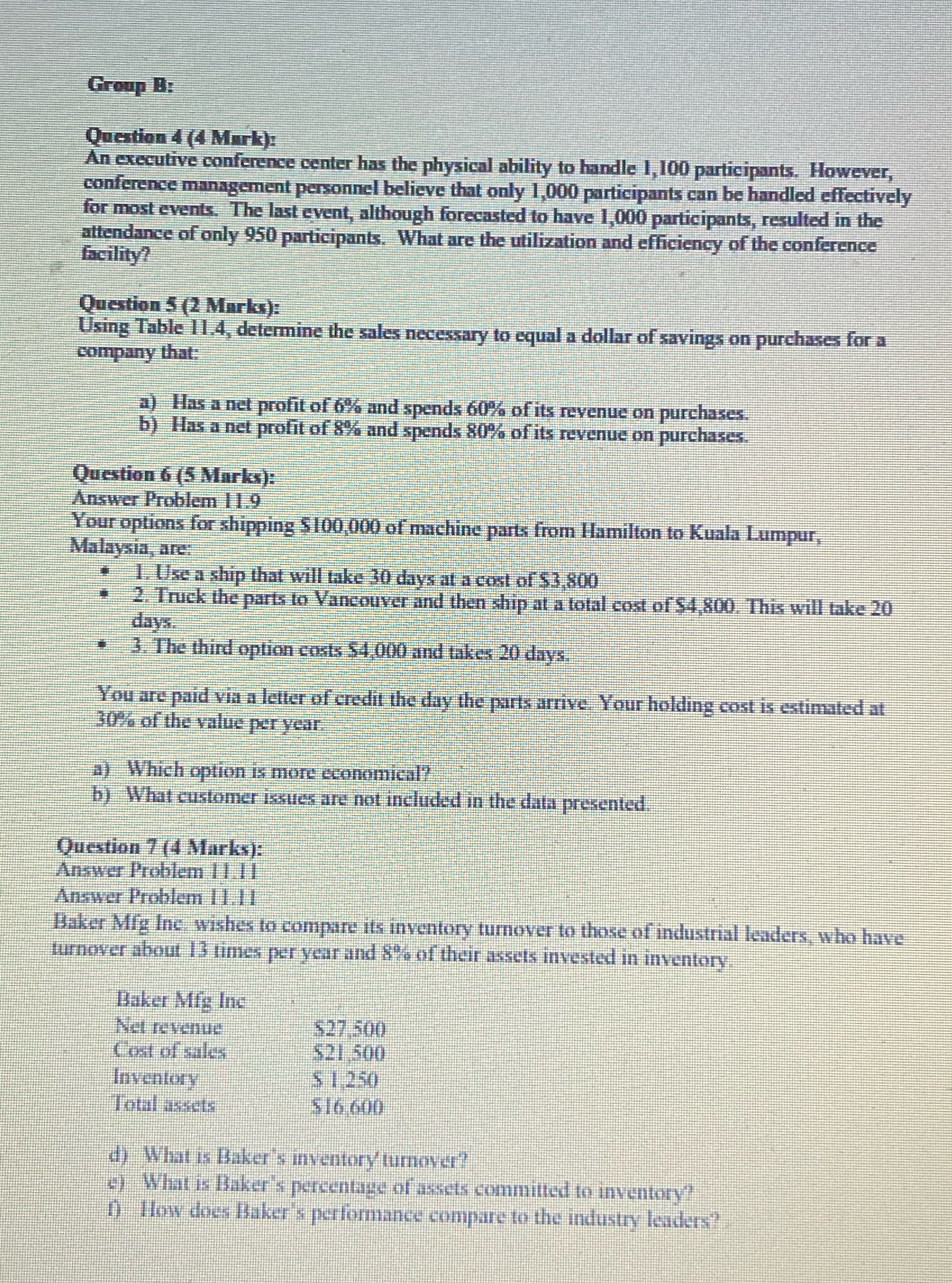 Can you answer these 4 questions Group B: Question 4 (4 Mark):