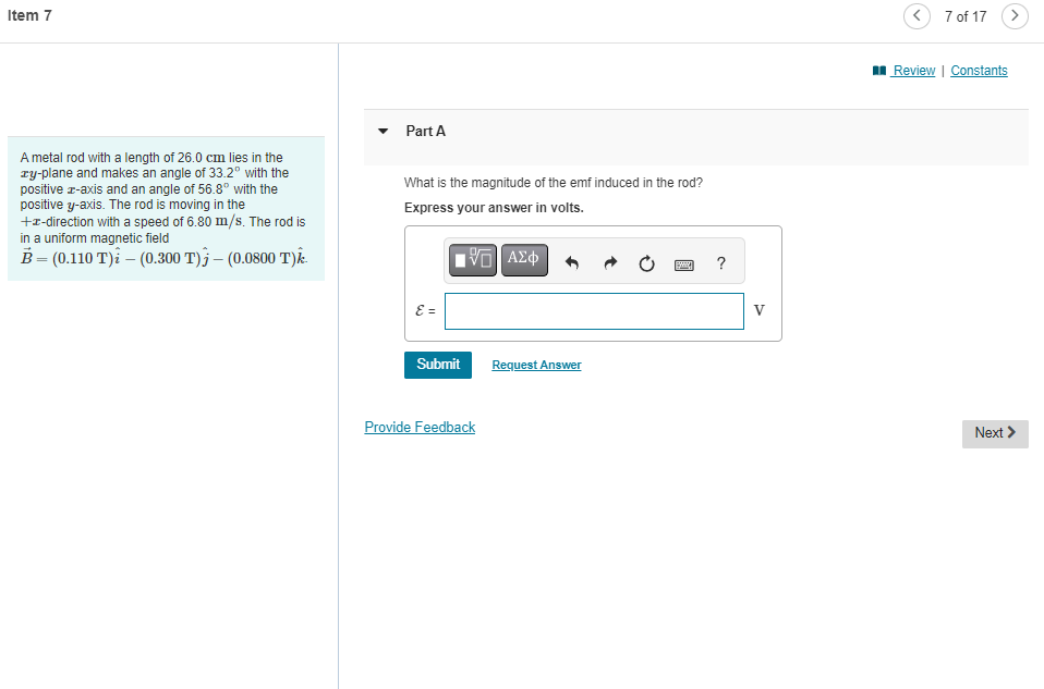 field B of magnitude What is the potential difference between the ends