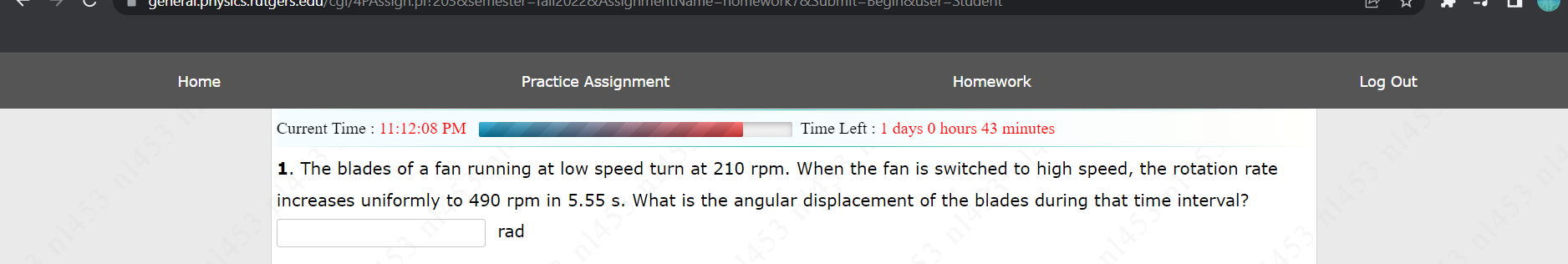 Home Practice Assignment Homework Log Out Current Time : 11:12:08 PM