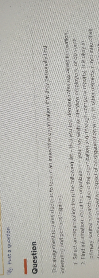 Post a question Question This assignment requires students to look at