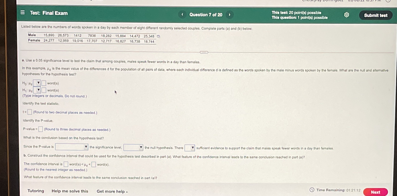for the conclusion part the drop down options are "less than or