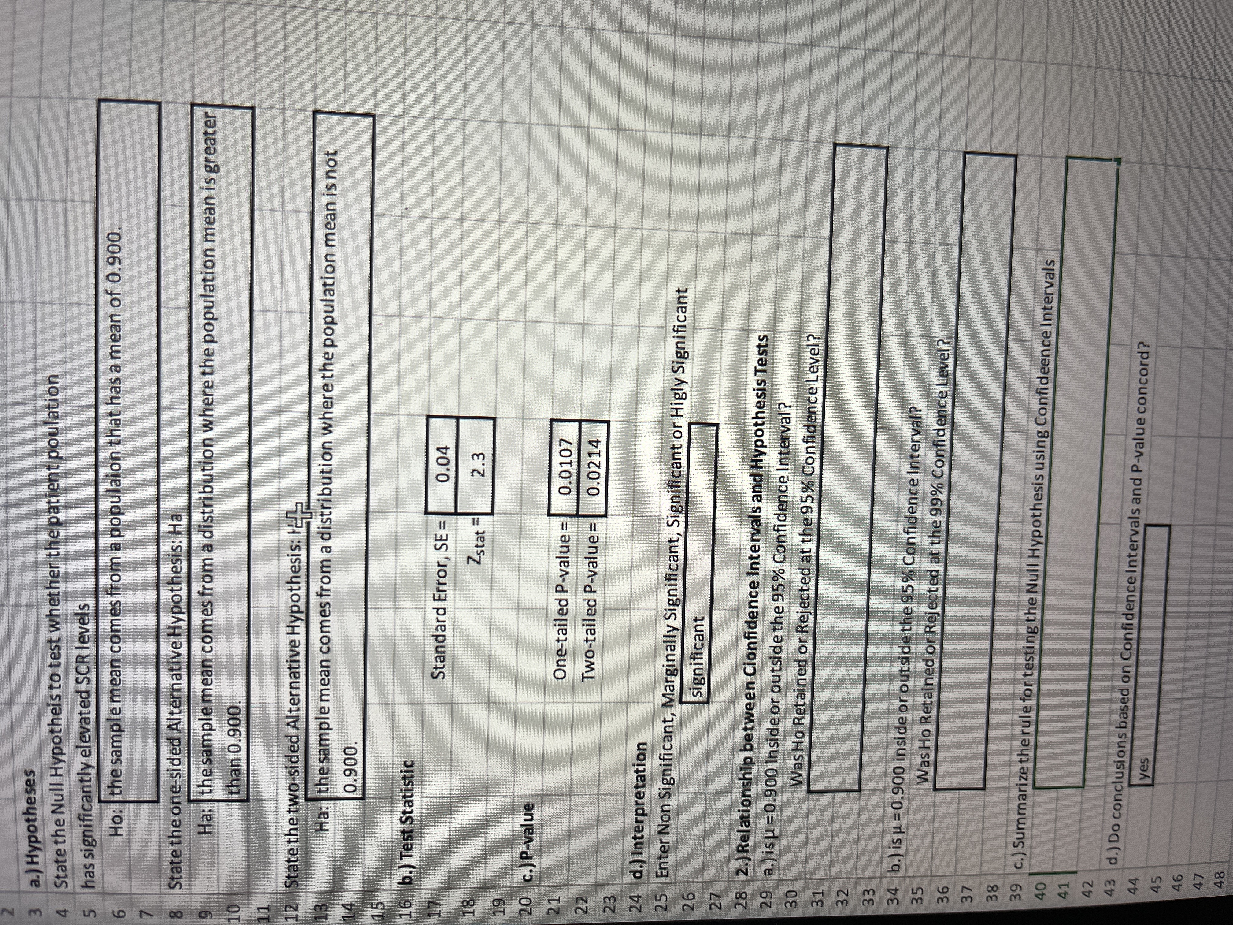  a.) Hypotheses State the Null Hypothesest whether the patient poulation UT