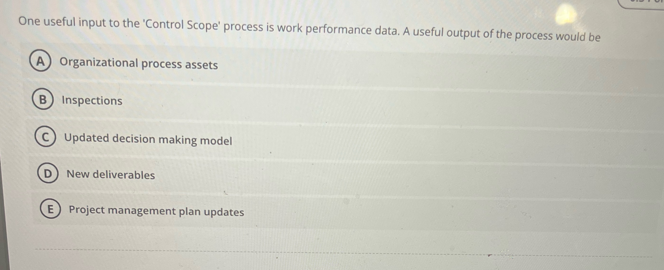 One useful input to the 'Control Scope' process is work performance