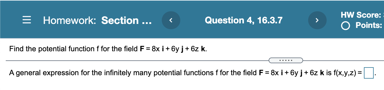 Homework: Section Question 4, 16.3.7 HW Score: > O Points: Find