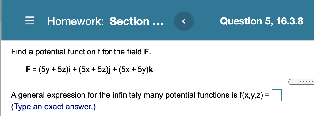 the potential function f for the field F = 8x i +
