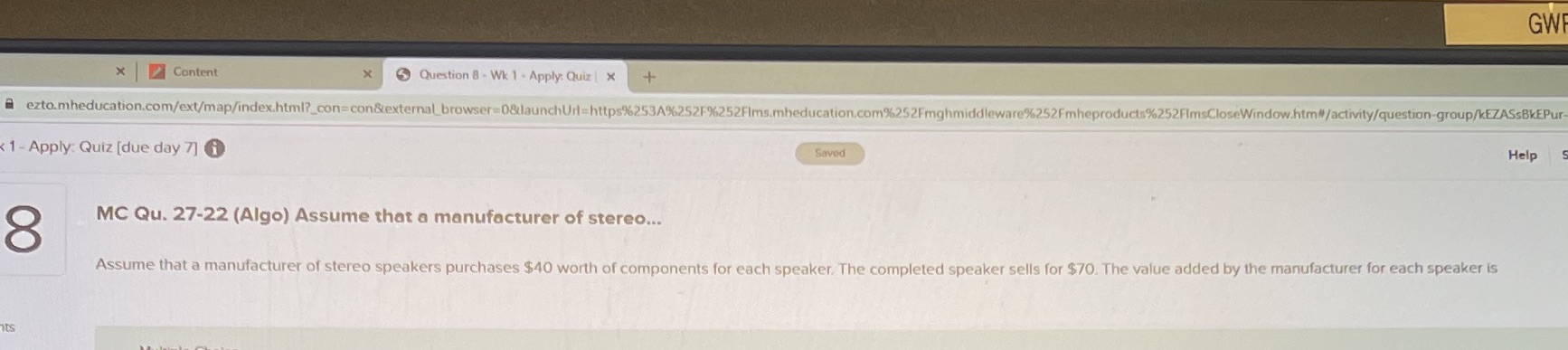  GW x Content x Question 8 - Wk 1 - Apply: