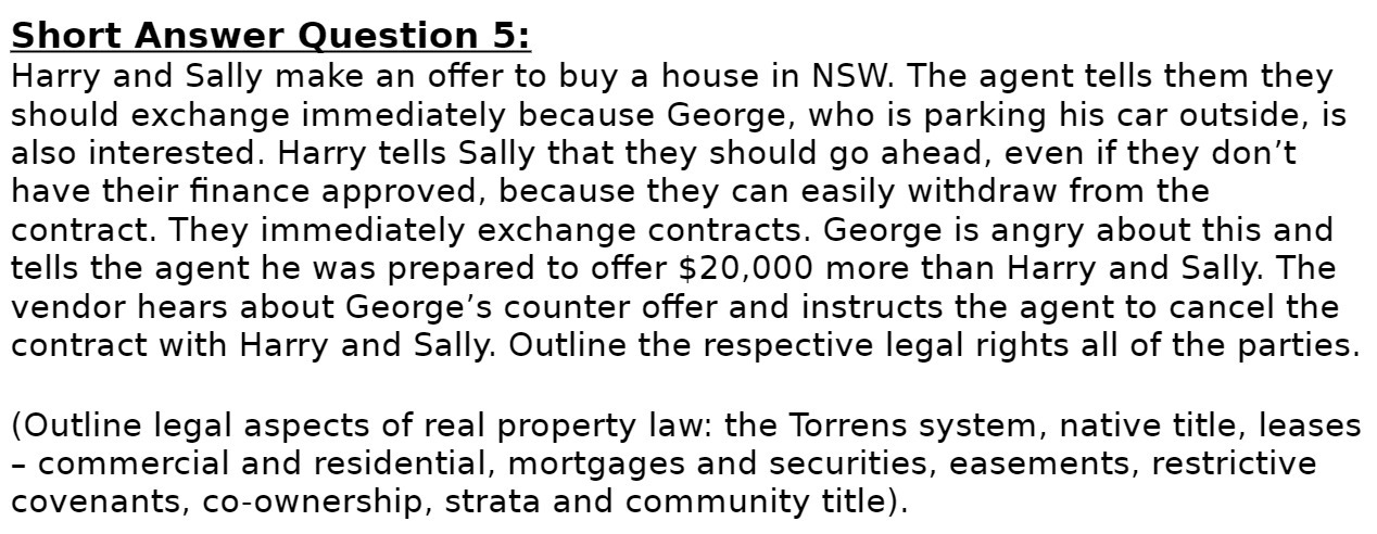 Short Answer Question 5: Harry and Sally make an offer to