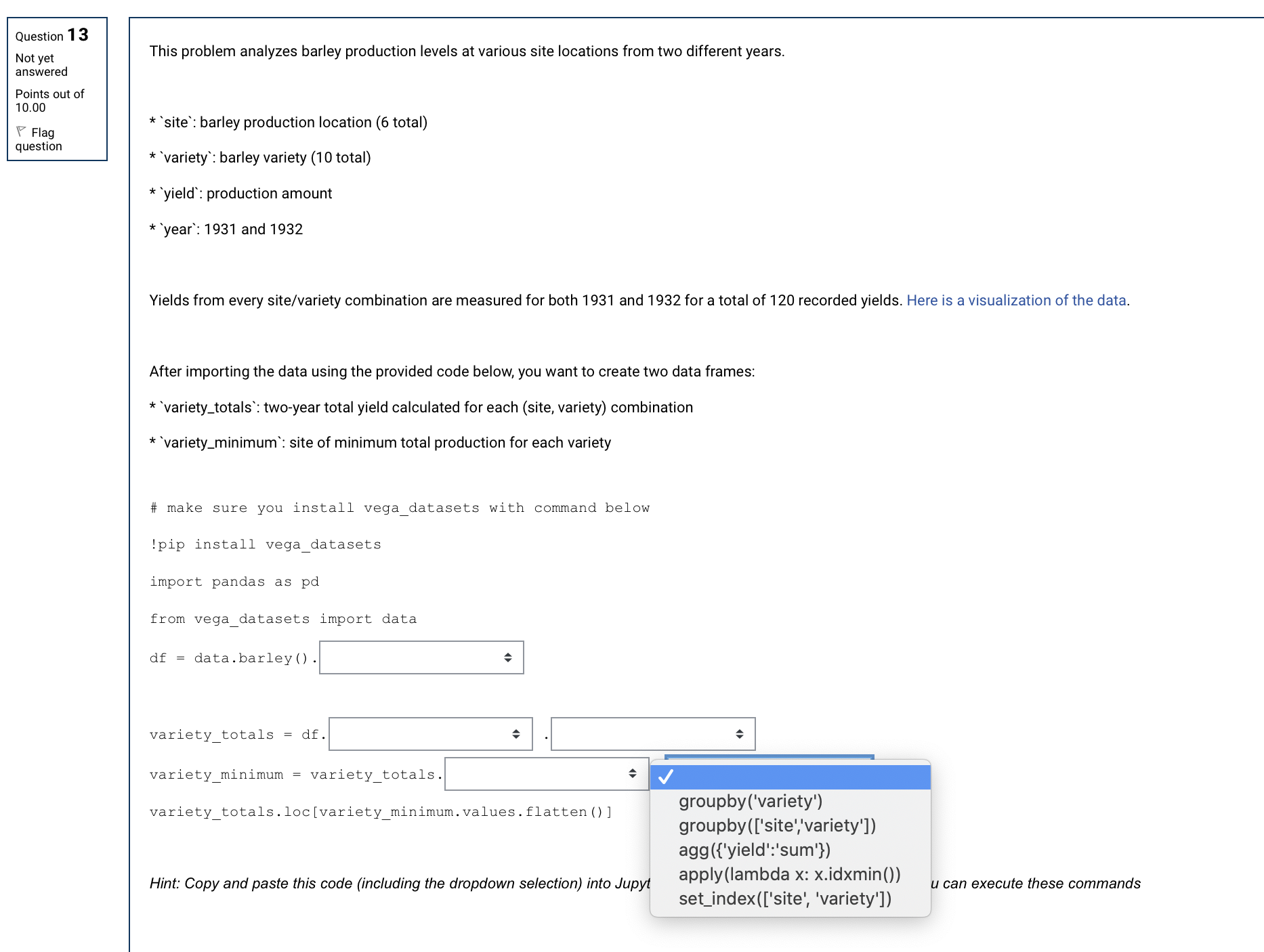 the screenshots show the multiple choice options, which are the same for