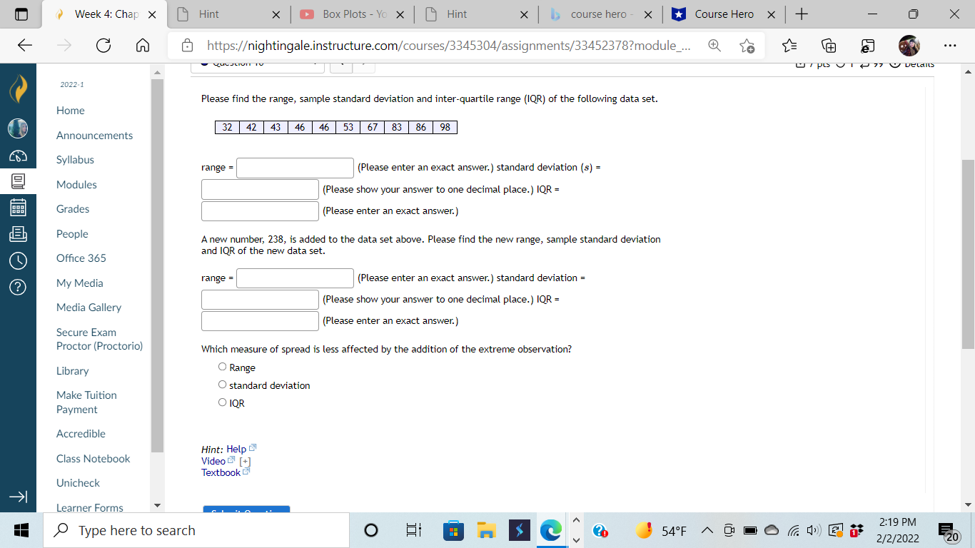Week 4: Chap X 19 Hint X Box Plots - Yo