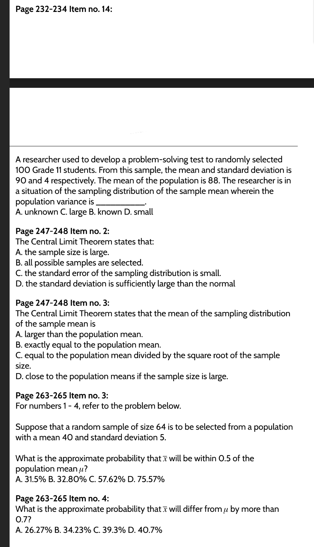 the following questions: Page 179-180 Item no. 5: Which of the following