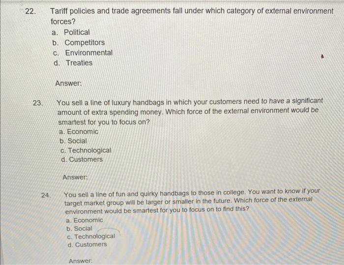Please give proper explanation and Typed answer only. 22. Tariff policies and