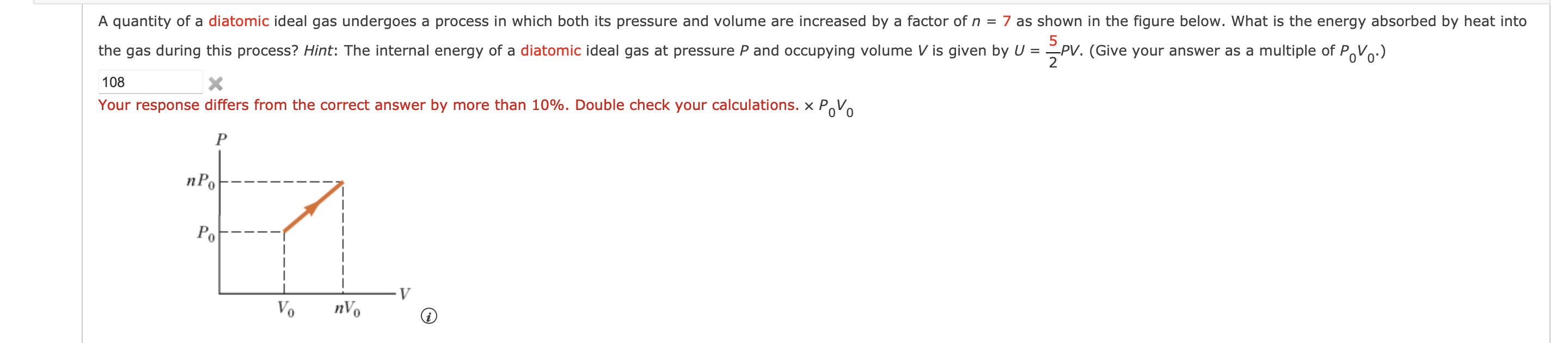 A quantity of a diatomic ideal gas undergoes a process in