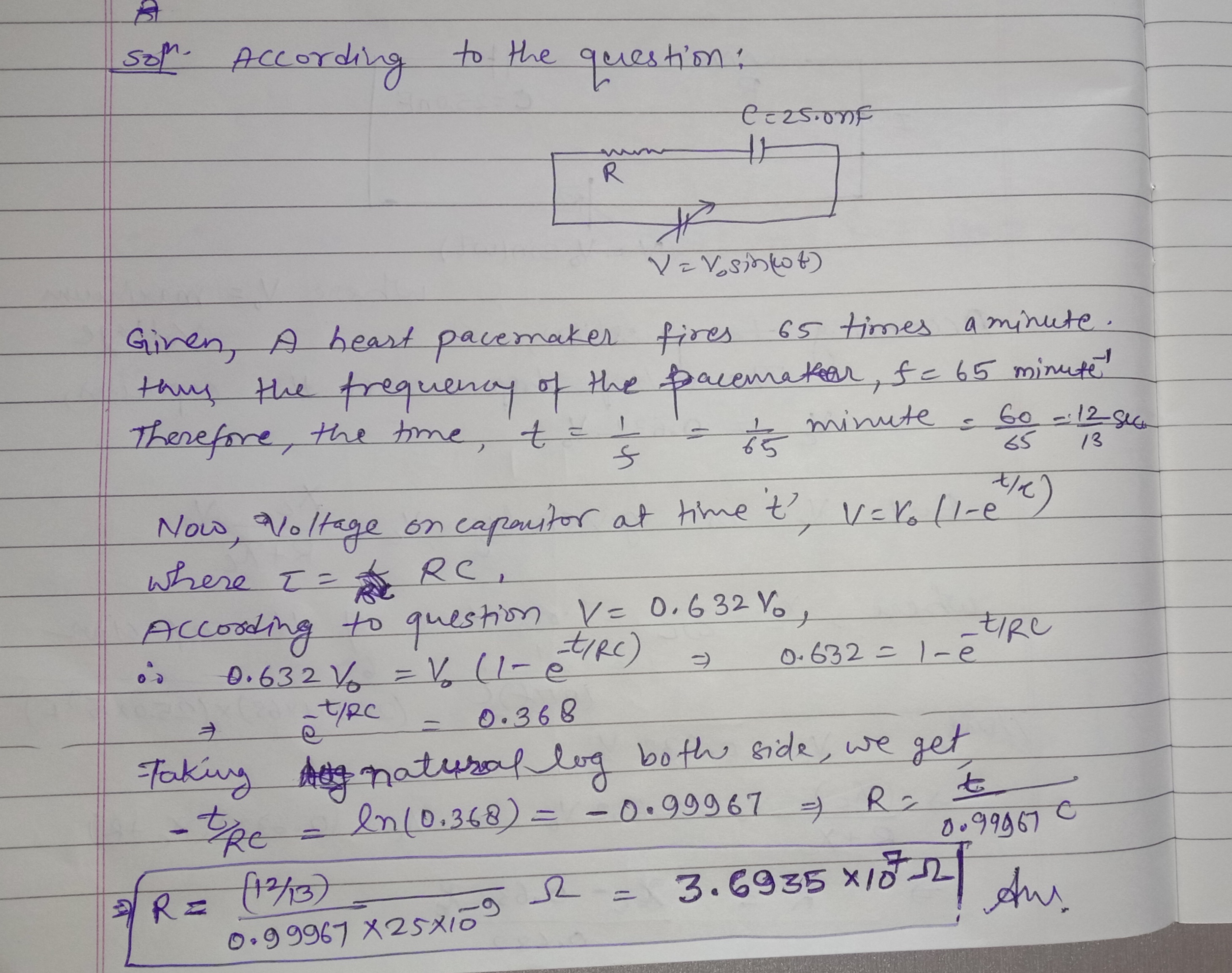 each time a 25.0 nF capacitor is charged (by a battery in