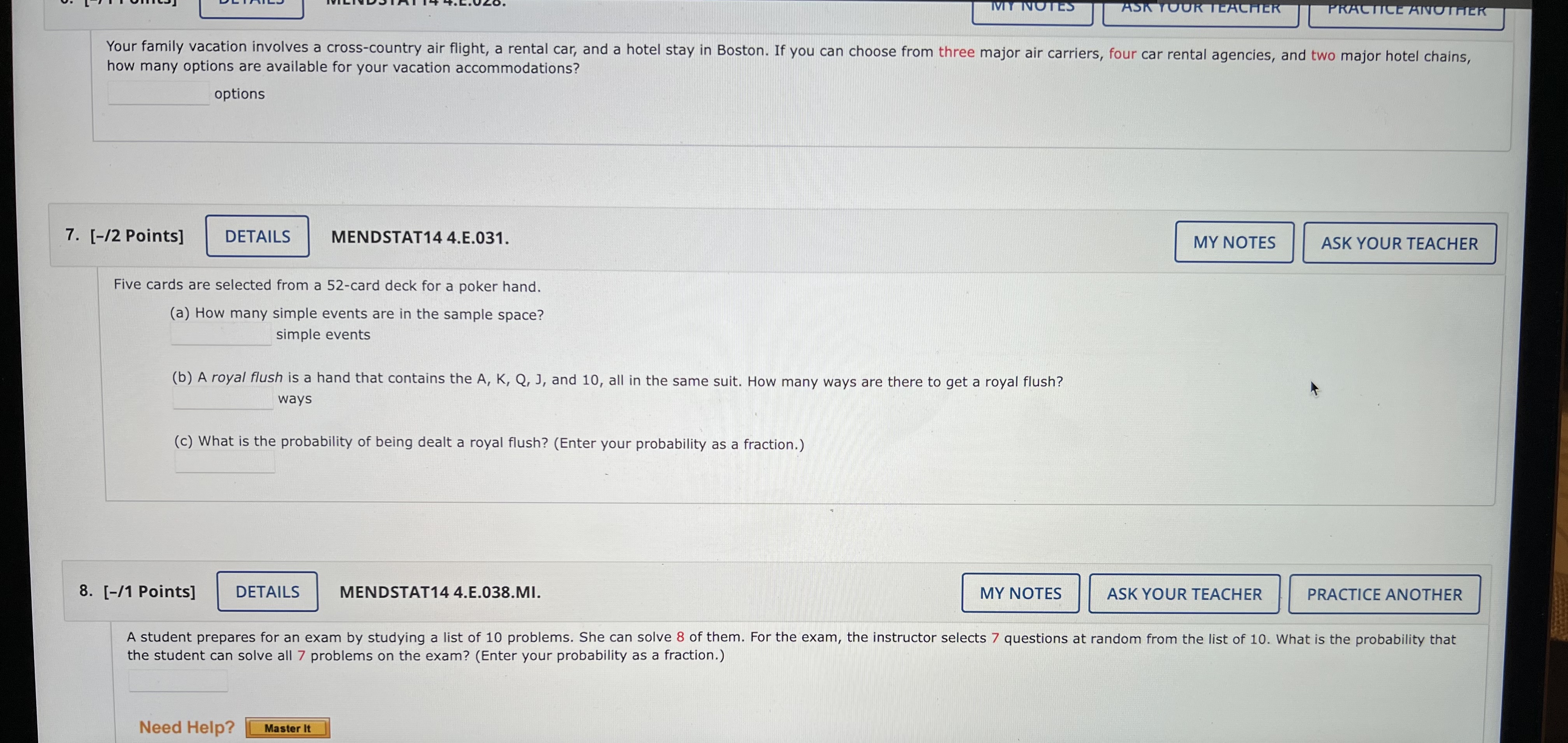 the first group, two in the second, and five in the third.