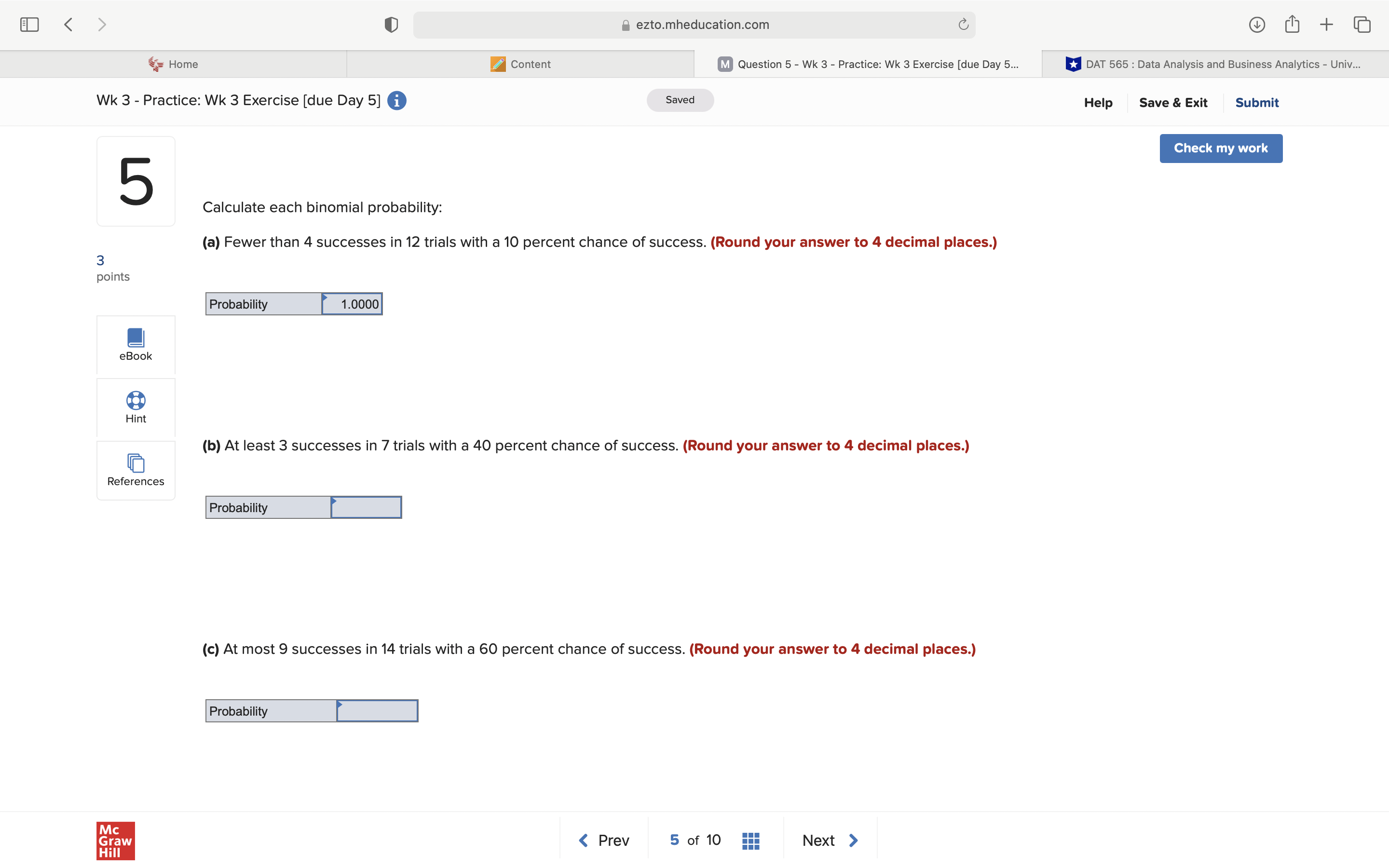  > I) B ezto.mheducation.com C '3- Home Content 0 Question 5